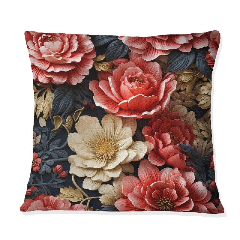 Designart "Victorian Rose Lavish Floral Pattern I" Floral Printed Throw Pillow