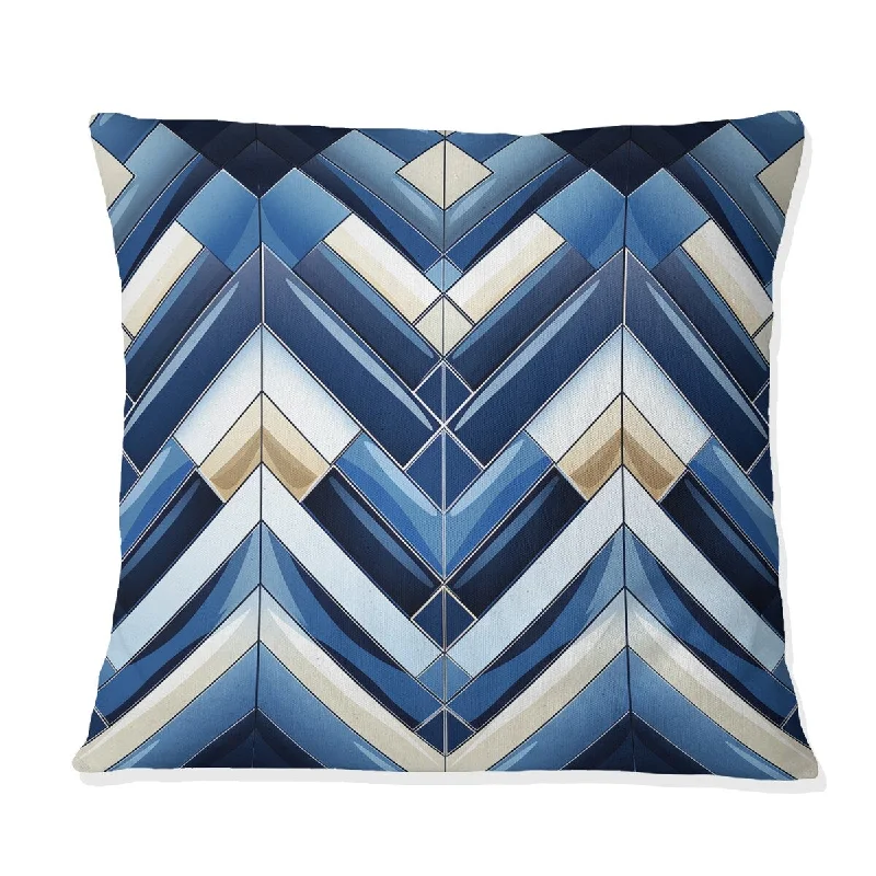 Designart "Vintage Cobalt Blue White Chevron Geometric III" Geometric Printed Throw Pillow