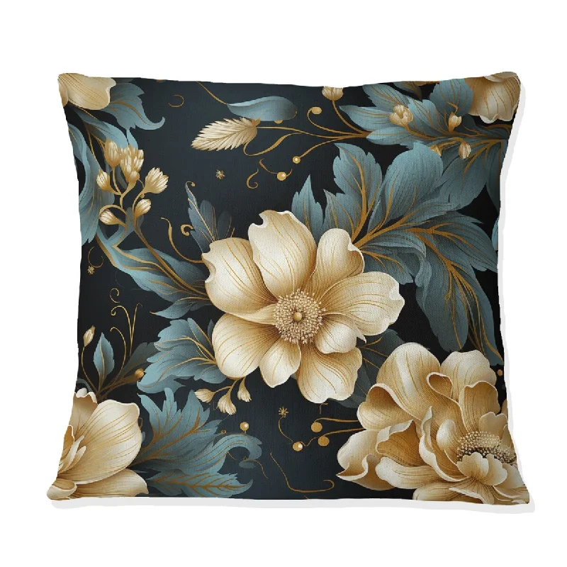 Designart "Vintage Glamour Sophisticated Flowers II" Glam Printed Throw Pillow