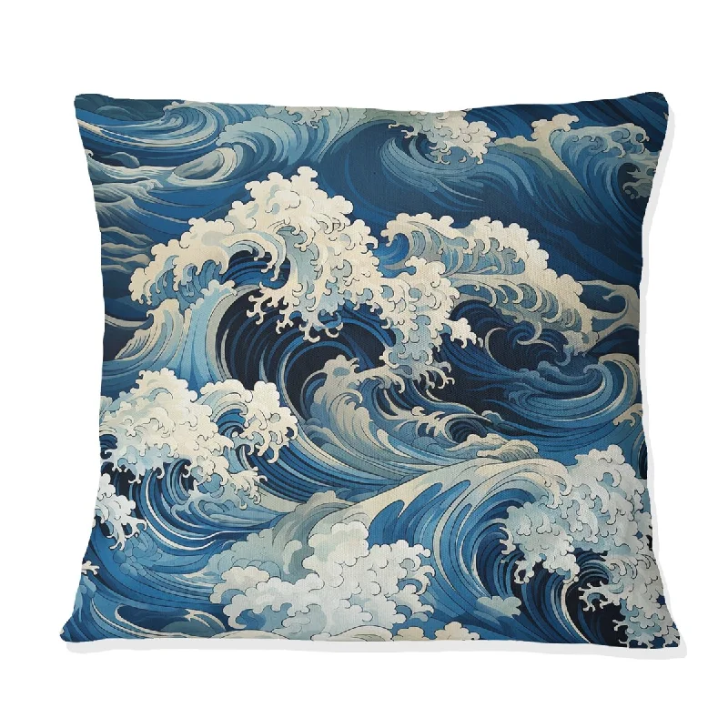 Designart "Waves Japanese Hokusai Pattern II" Coastal Printed Throw Pillow