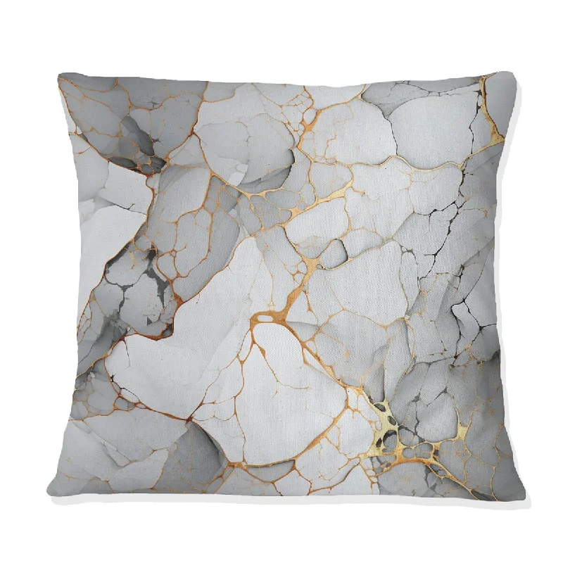 Designart "White And Grey Marble Harmony Pattern II" Marble Printed Throw Pillow