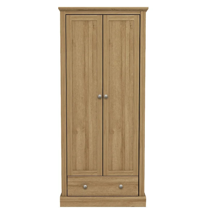 Devon Oak Finish 2 Door & 1 Drawer Wardrobe