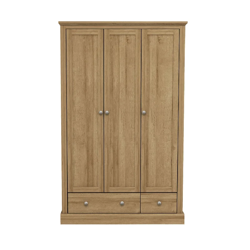 Devon Oak Finish 3 Door & 2 Drawer Wardrobe