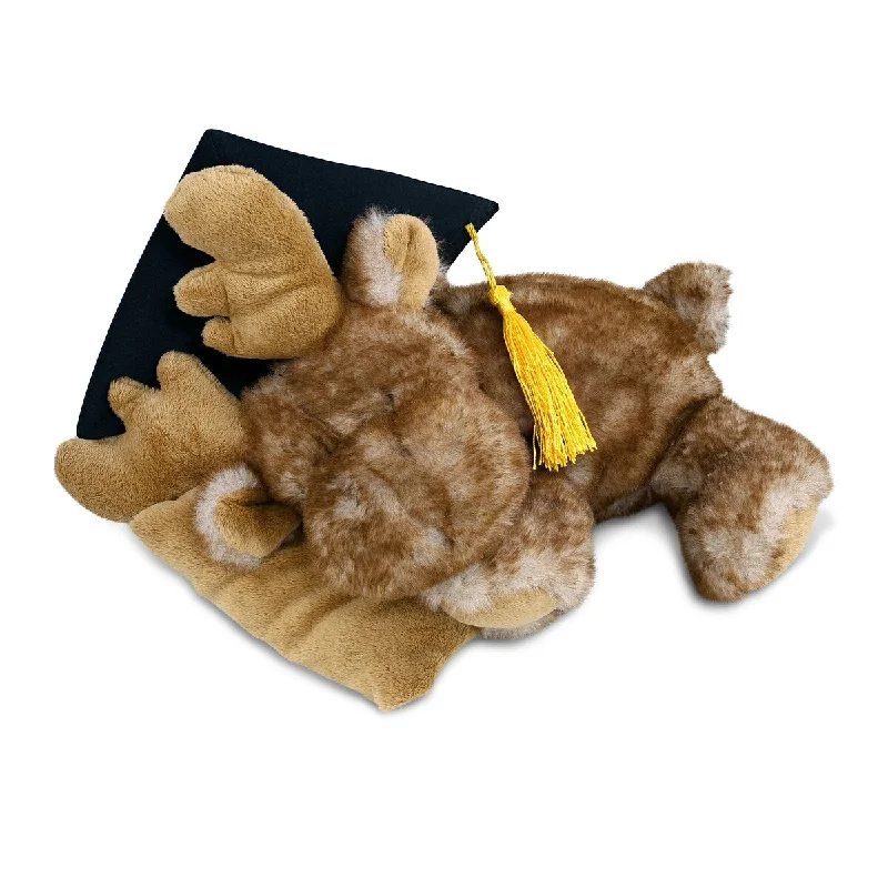 DolliBu Sleeping Moose with Pillow Graduation Plush Toy with Cap - 10 inches