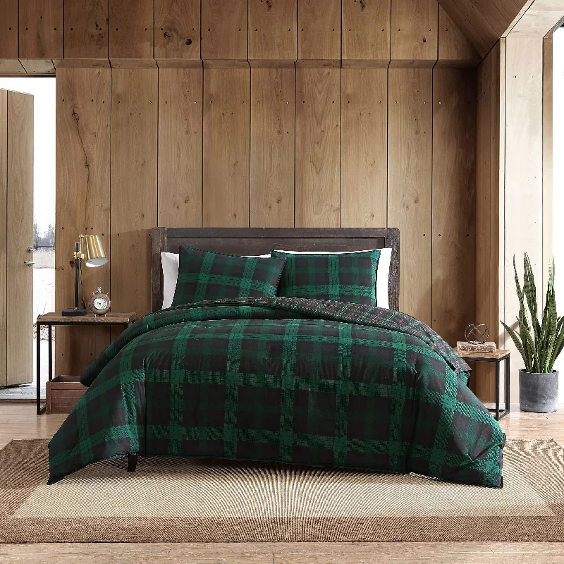 Eddie Bauer Woodland Tartan Green Cotton Duvet Cover Set