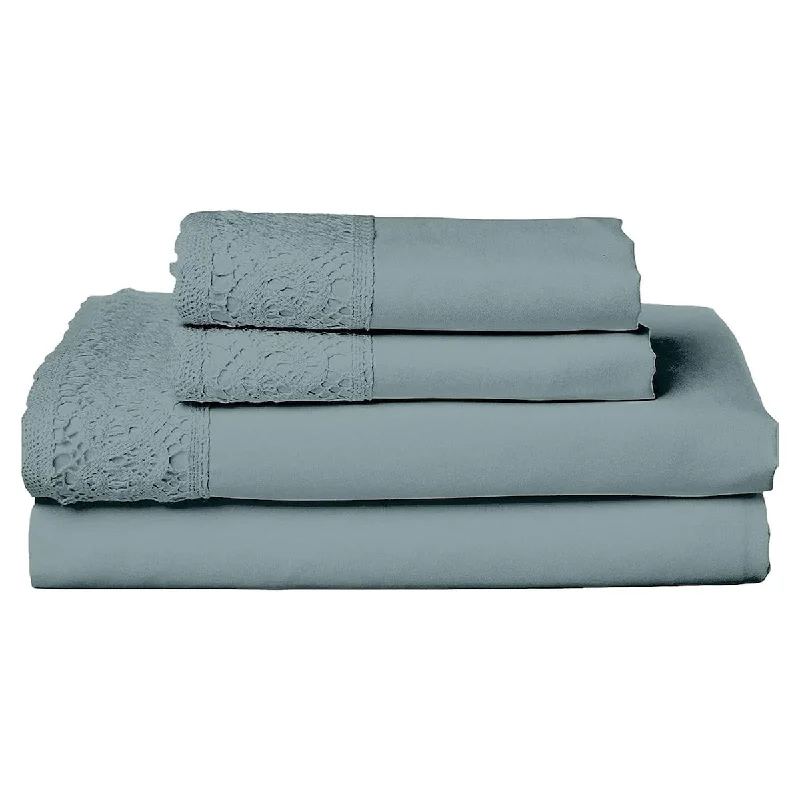 Edra 4 Piece Microfiber California King Size Sheet Set, Crochet Lace, Teal