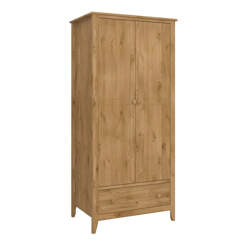 Heston Solid Pine 2 Door 1 Drawer Wardrobe