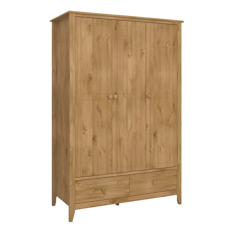 Heston Solid Pine 3 Door 2 Drawer Wardrobe