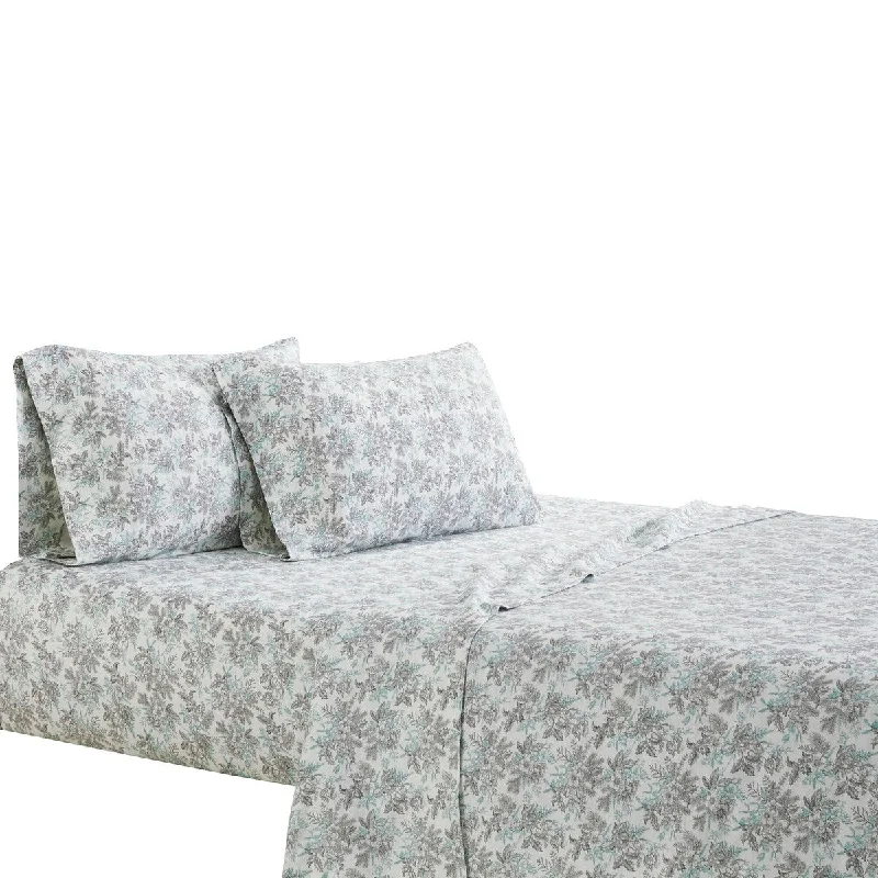 Kazan 3 Piece Twin Sheet Set with Floral Print The Urban Port, Green and White