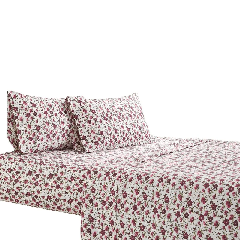 Kazan 3 Piece Twin Sheet Set with Floral Print The Urban Port, Pink and White