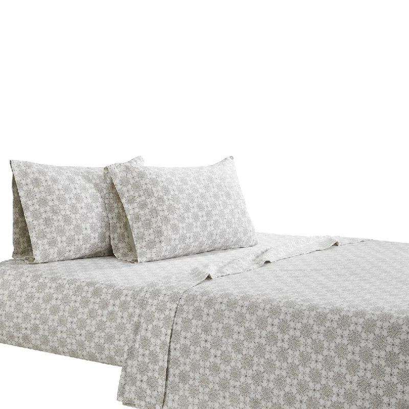 Kazan 4 Piece Full Sheet Set with Medallion Print The Urban Port, Gray and White