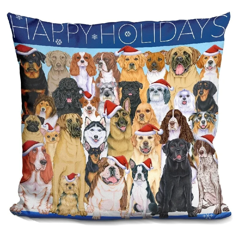 Lilipi Happy Holidays Dog Group Decorative Accent Throw Pillow