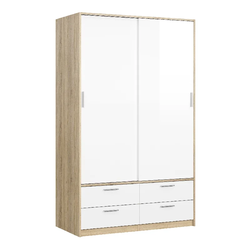 Line Oak & White High Gloss 2 Doors Wardrobe