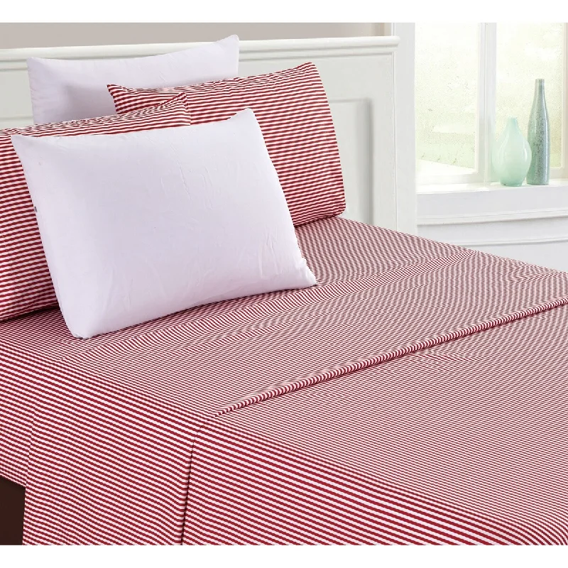 Mauve Red Stripe Printed Sheet Set - Christopher Knight Collection