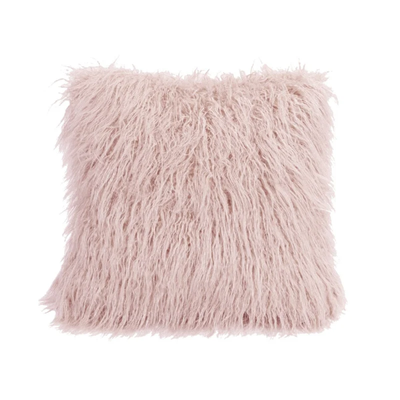 Mongolian Fur Pillow, 18x18 Blush