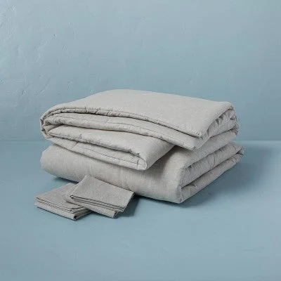 New - 3pc King Linen Blend Duvet Set Jet Gray - Hearth & Hand with Magnolia