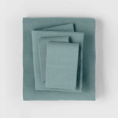 New - Full Linen Blend Sheet Set Teal Blue - Casaluna