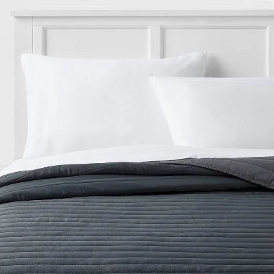 New - Full/Queen Satin Quilt Dark Gray - Room Essentials: Midweight Sateen Coverlet, OEKO-TEX Certified