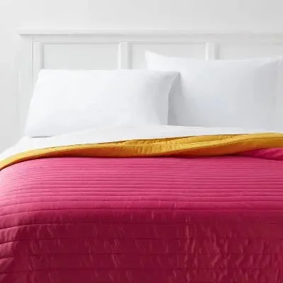 New - Full/Queen Satin Quilt Dark Pink - Room Essentials: Lightweight, Machine Washable, OEKO-TEX Certified