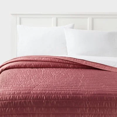 New - Full/Queen Satin Quilt Rose Pink - Room Essentials: Midweight Sateen Coverlet,