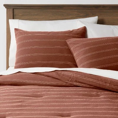 New - Threshold Comforter & Sham Set Cotton Chalk Stripes