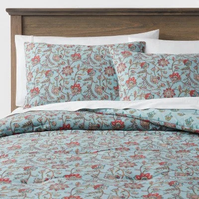 New - Twin/Twin Extra Long Floral Printed Comforter & Sham Set Light Teal Blue - Threshold