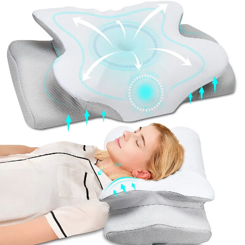 Odorless Ergonomic Cervical Pillow for Neck Pain Relief - White and grey