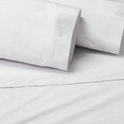 Open Box - 4pc King Cotton Percale Microstripe Sheet Set Railroad Gray/Sour Cream - Hearth & Hand with Magnolia