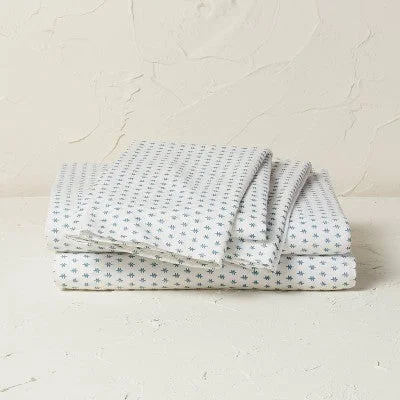 Open Box - Full Printed Cotton Percale Sheet Set Teal Dash - Opalhouse designed with Jungalow