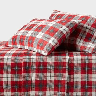 Open Box - Queen 400 Thread Count Performance Holiday Sheet Set Green/Red Plaid - Threshold™