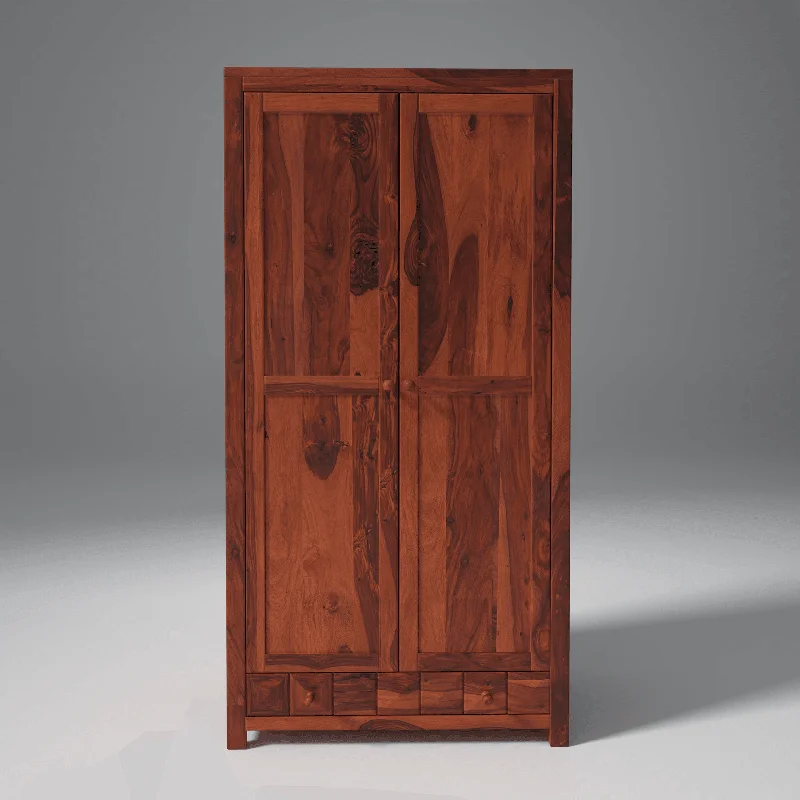 Pluto Sheesham Wood Wardrobe In Reddish Rosewood