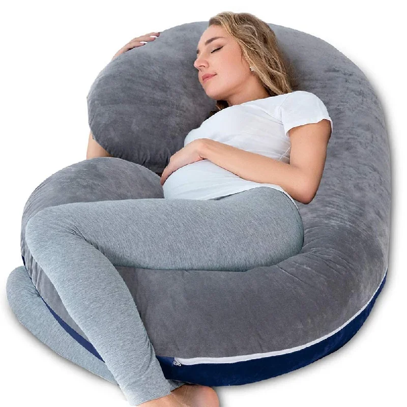 Pregnancy Pillow,Maternity Body Pillow with Velvet Cover,C Shaped Body Pillow for Sleeping (Blue&Grey)