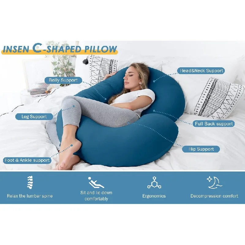 Pregnancy Pillow,Maternity Body Pillow with Velvet Cover,C Shaped Body Pillow for Sleeping (Blue&Grey)