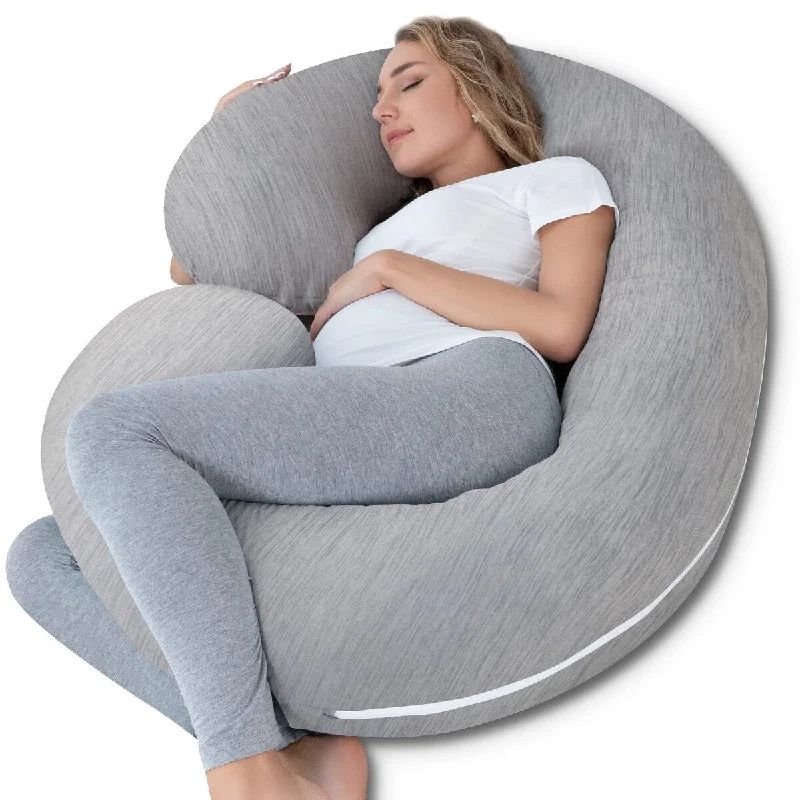 Pregnancy Pillow,Maternity Body Pillow with Velvet Cover,C Shaped Body Pillow for Sleeping (Cooling Cotton-Apricot)