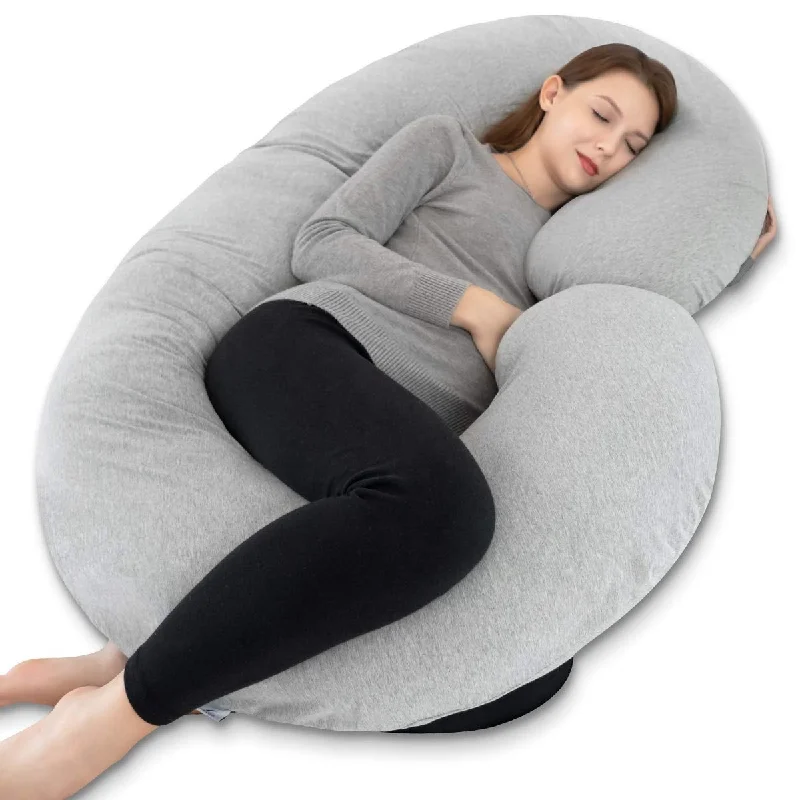 Pregnancy Pillow,Maternity Body Pillow with Velvet Cover,C Shaped Body Pillow for Sleeping (Grey Jersey)