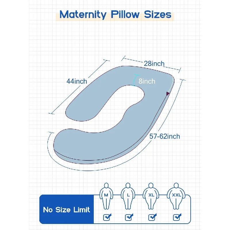 Pregnancy Pillow with Cooling Cover, Side J Type Full-Body Pillow for Back, Legs and Belly Support, Comfortable Slumber