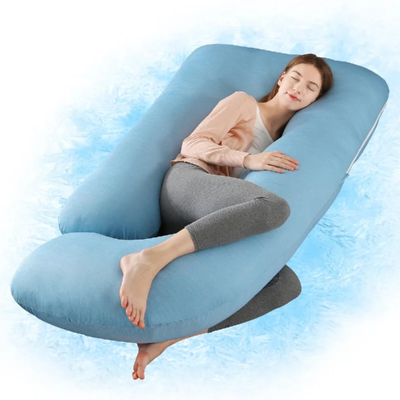 Pregnancy Pillow with Cooling Cover, Side J Type Full-Body Pillow for Back, Legs and Belly Support, Comfortable Slumber