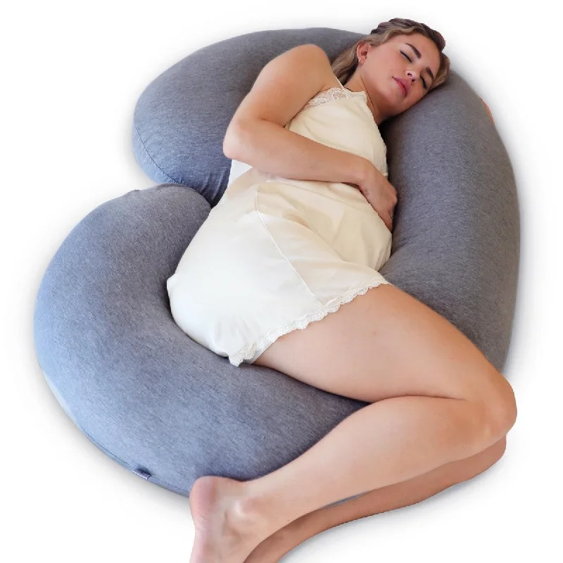 Pregnancy Pillows, C-Shape Full Body Pillow - Jersey Cover Grey - Pregnancy Pillows for Sleeping - Body Pillows