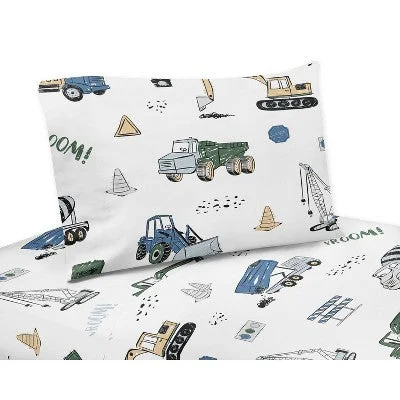 Queen Construction Truck Sheet Set Green/Blue - Sweet Jojo Designs