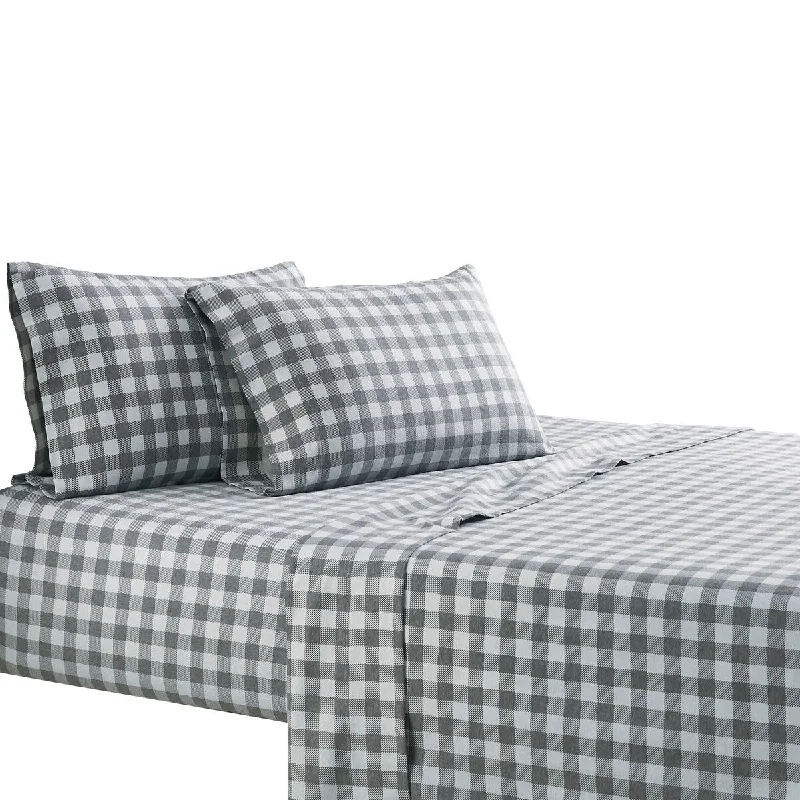 Roma 3 Piece Twin Sheet Set with Checkered Pattern The Urban Port, Gray and White