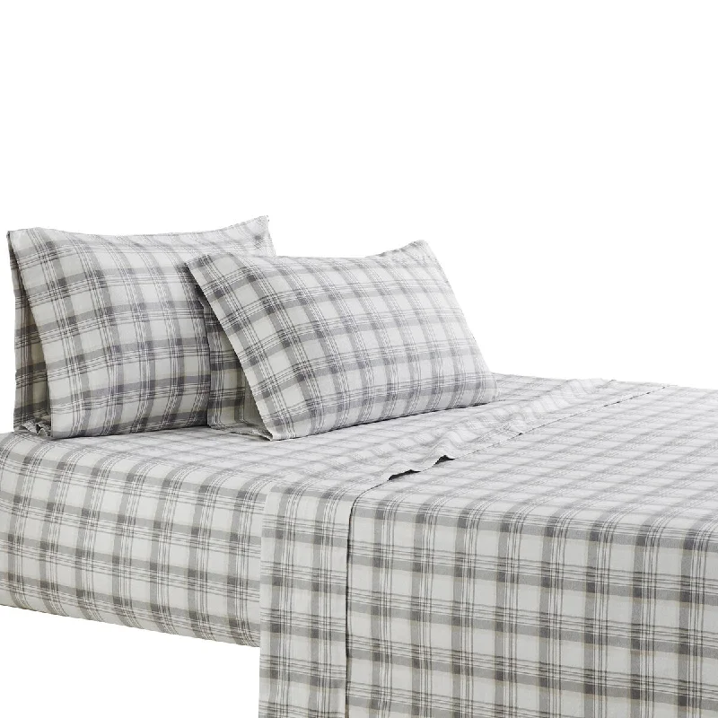 Roma 3 Piece Twin Sheet Set with Plaid Pattern The Urban Port, Gray and White