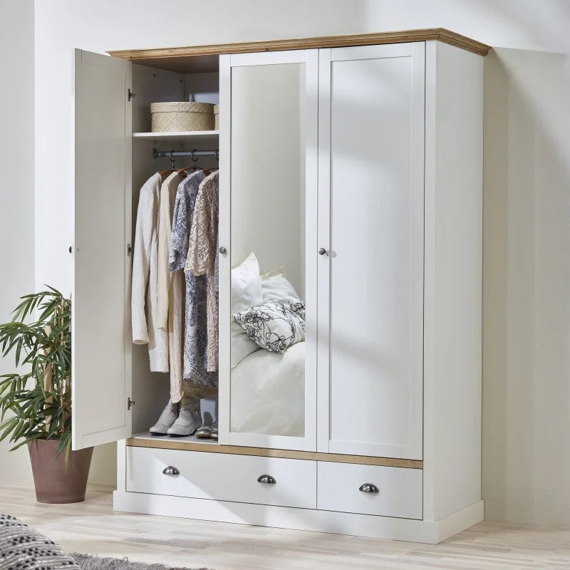 Sandringham White 3 Door 2 Drawer Wardrobe