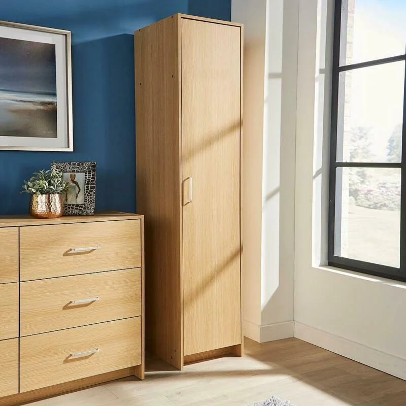 Oak Finish Single Door Narrow Wardrobe