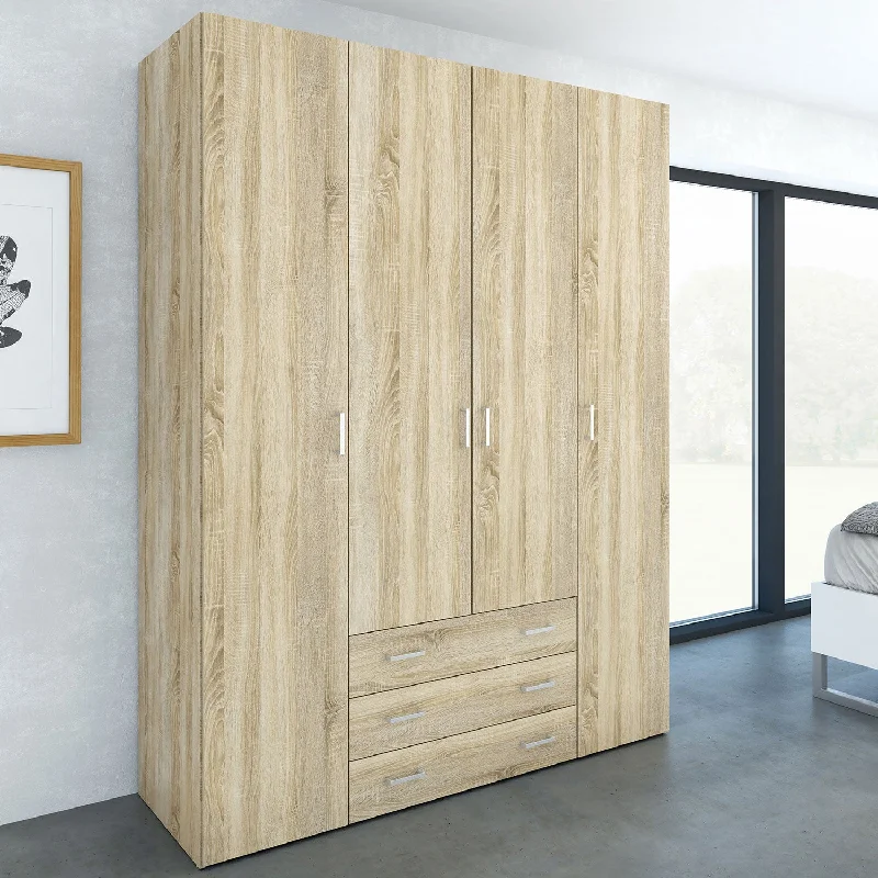 Space Oak Finish 4 Doors Wardrobe