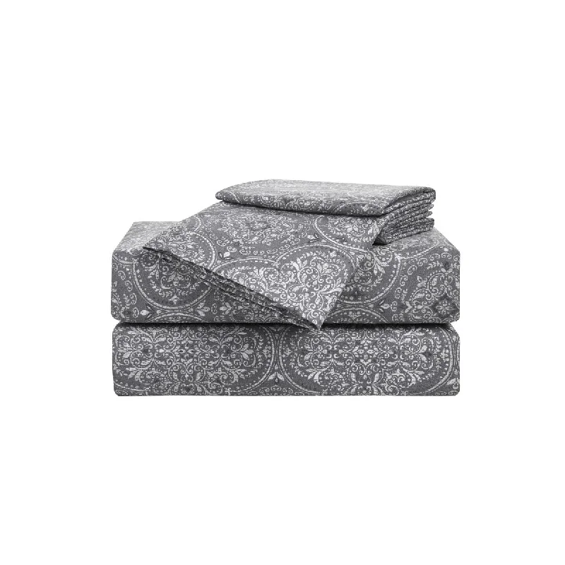 Tahari Home Dekan Grey Medallion Brushed Microfiber Sheet Set