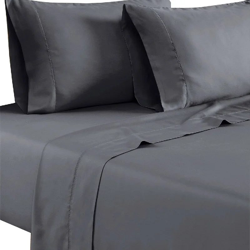 Tulsa 1200 Thread Count Tri Blend 4 Piece Twin Sheet Set, Dark Gray By The Urban Port