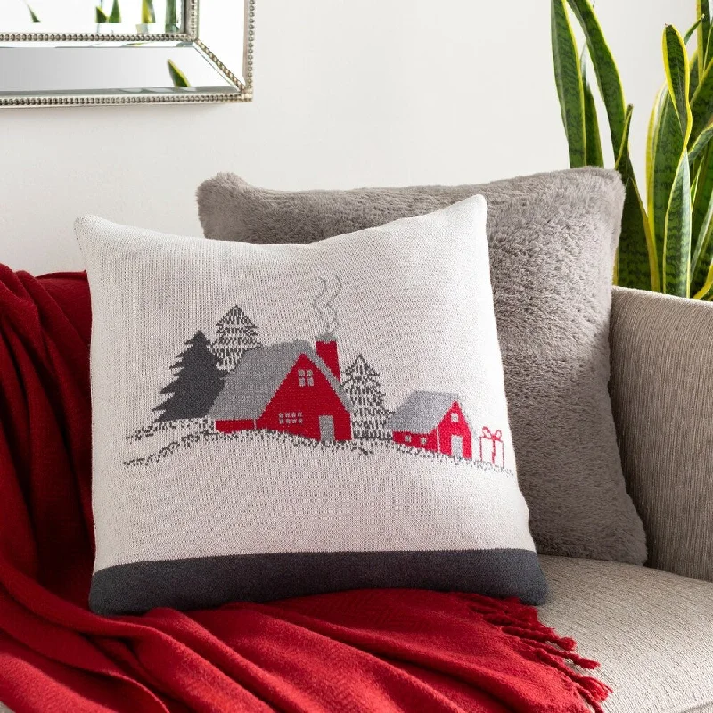 Valencia Knitted Christmas Cottage 18-inch Down or Poly Throw Pillow