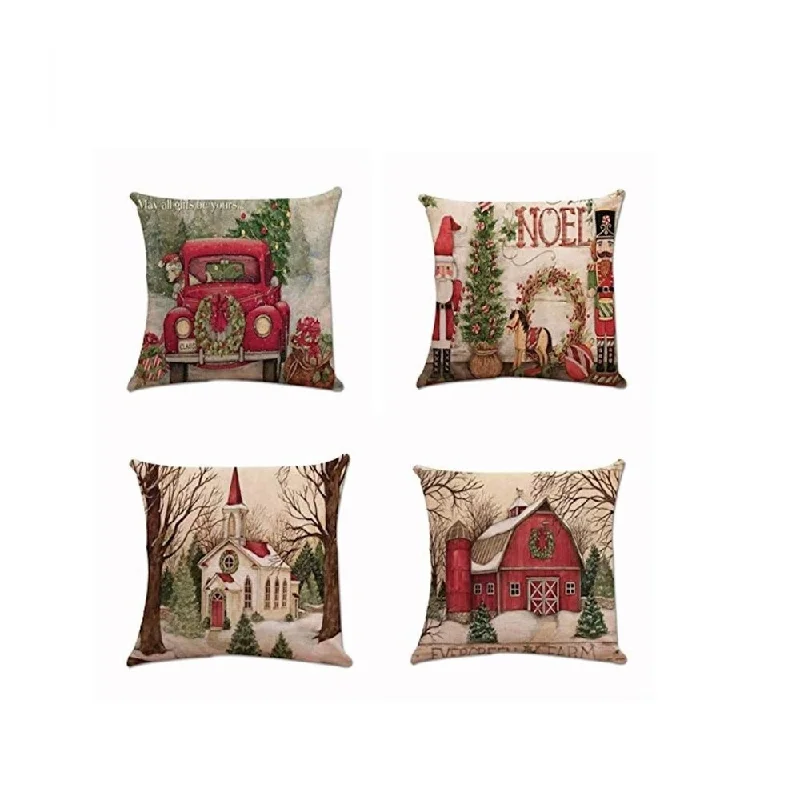 Vintage Christmas Scenery Pillow Case 18 x 18 (set of 4) [02]