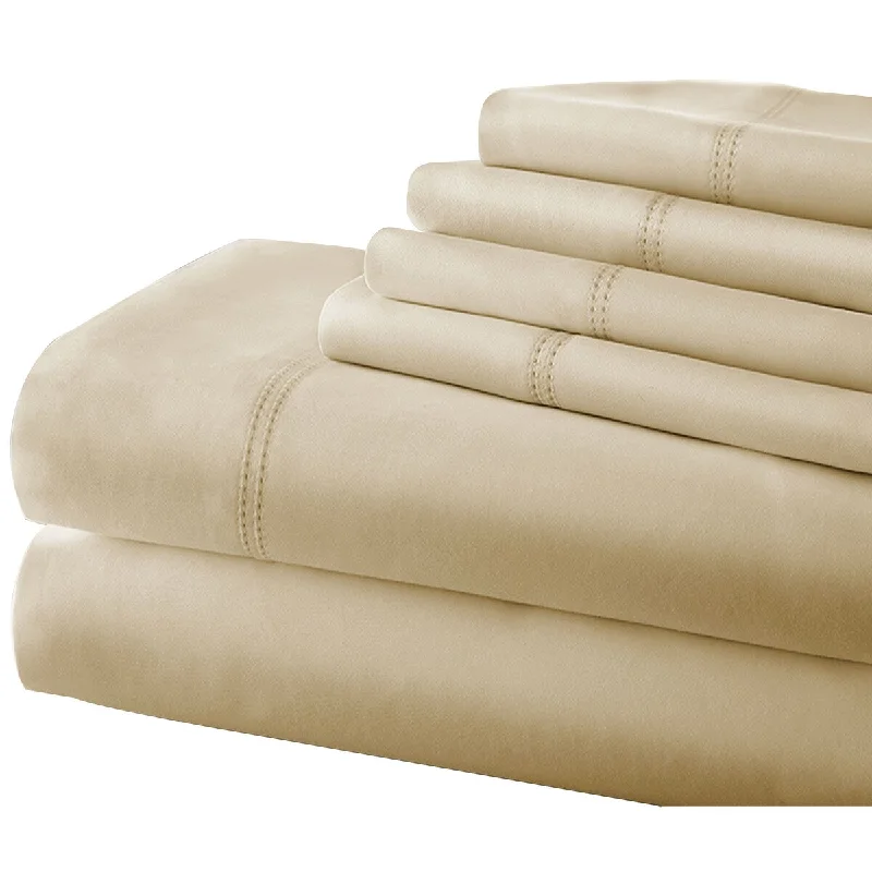 Volos 6 Piece California King Sheet Set with Double Hole Hem The Urban Port, Beige