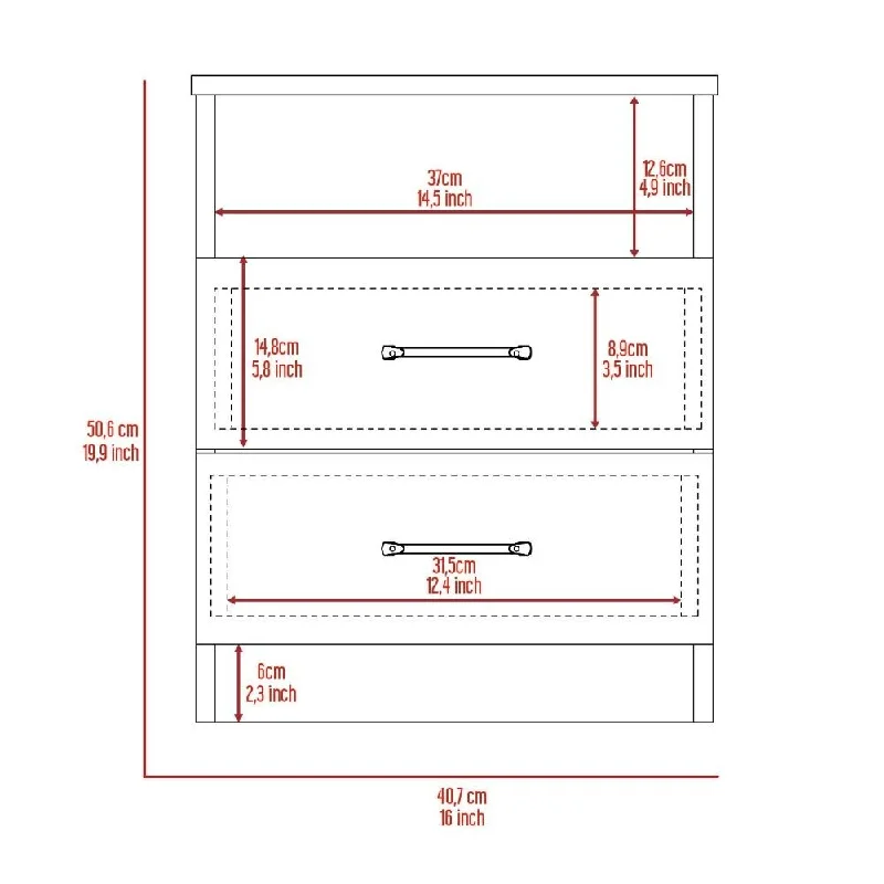 2-Drawer 1-Shelf Rectangle Nightstand Light Grey